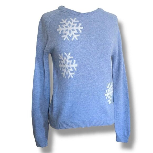 Philosophy Womens Sweater Sz Medium Blue 100% Cashmere Snowflake Fitted Pullover - Picture 2 of 6